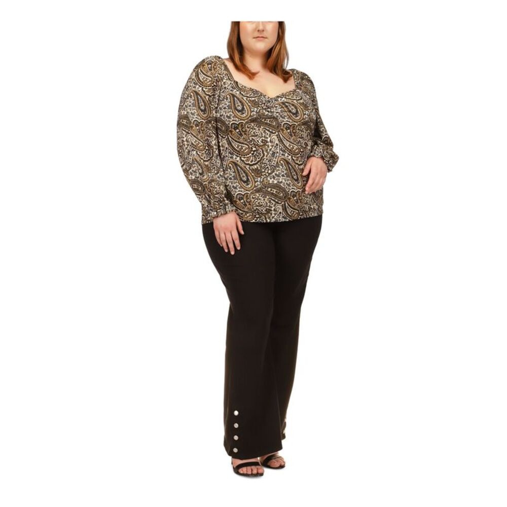 MICHAEL MICHAEL KORS Womens Beige Elastic Cuffs Blouson Sleeve Blouse Plus 1X